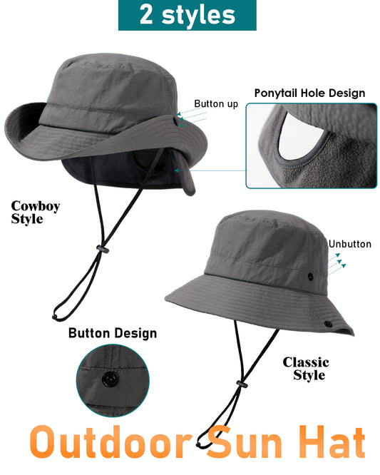 Waterproof Winter Fleece Lined Foldable Ponytail Bucket Hat