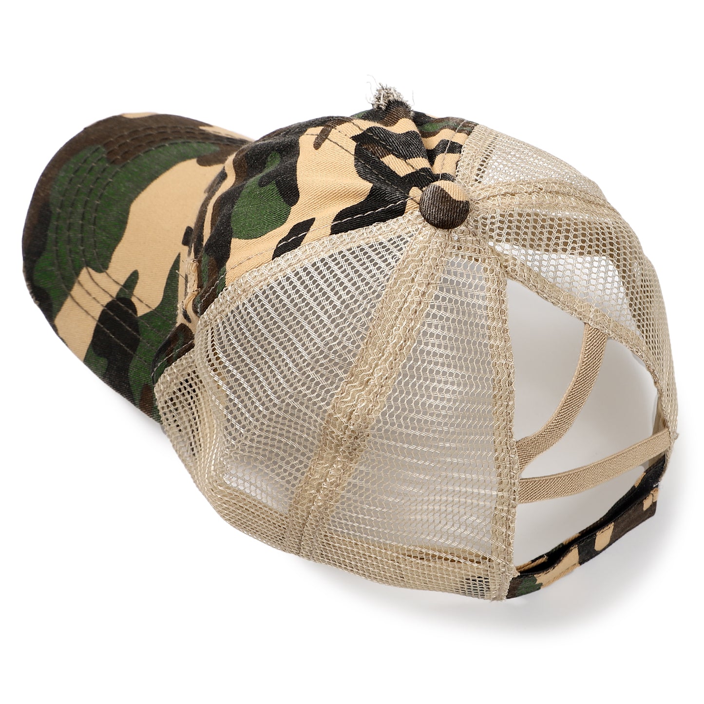 Women Criss Cross Ponytail Washed Distressed Mesh Baseball Cap