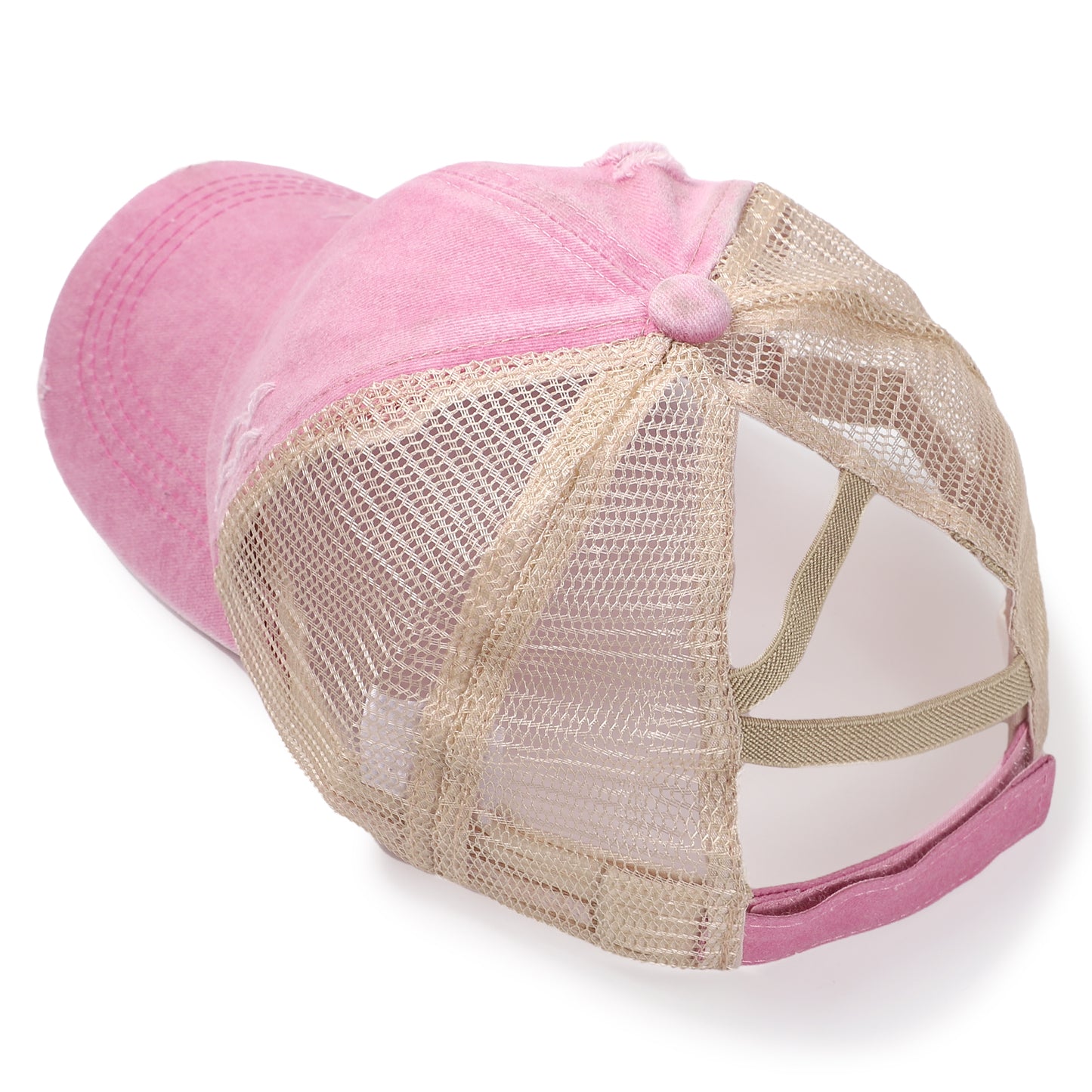 Women Criss Cross Ponytail Washed Distressed Mesh Baseball Cap