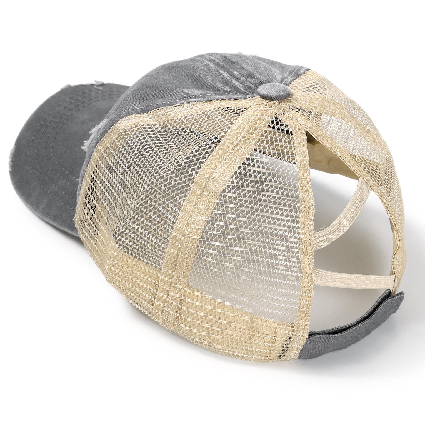 Women Criss Cross Ponytail Washed Distressed Mesh Baseball Cap