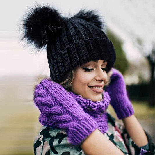 Double Pom Pom Winter Beanie Bobble Hat
