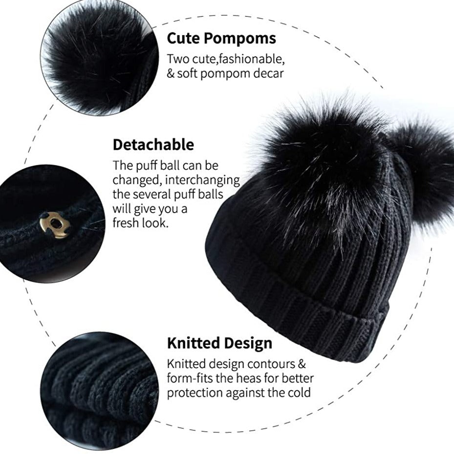 Double Pom Pom Winter Beanie Bobble Hat