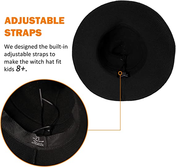 Halloween Women Witch Hat Wool Knitted Adjustable Wide Brim Wizard hat for Adult Kids Costume Accessory Party Cosplay Detail Inner