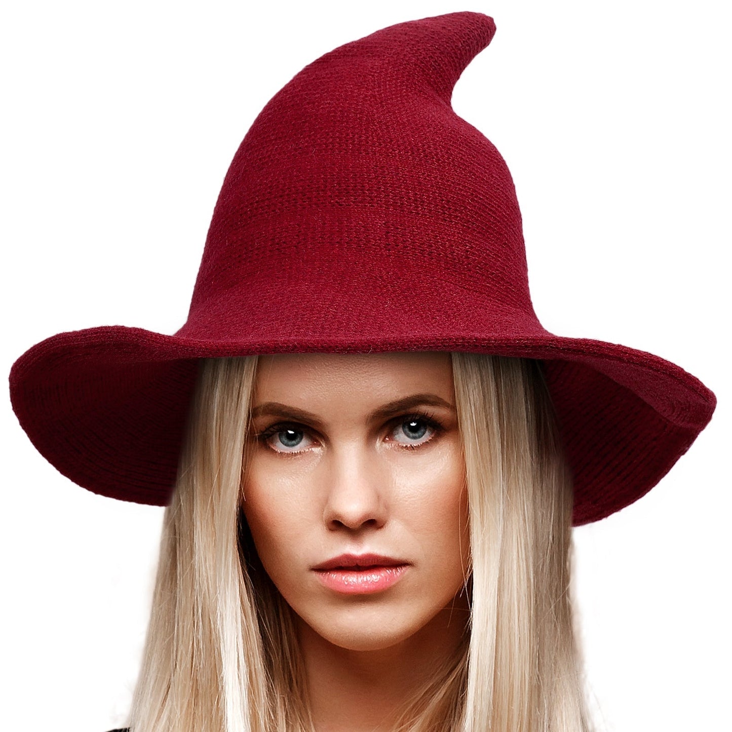 Halloween Women Witch Hat Wool Knitted Adjustable Wide Brim Wizard hat for Adult Kids Costume Accessory Party Cosplay Red