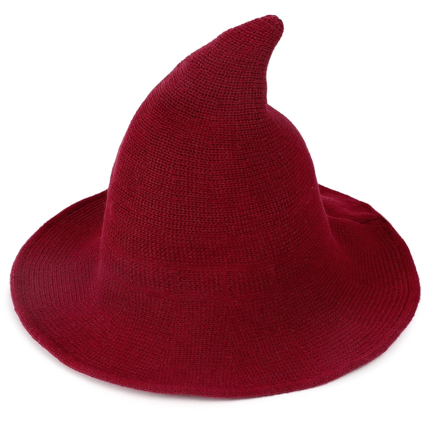 Halloween Women Witch Hat Wool Knitted Adjustable Wide Brim Wizard hat for Adult Kids Costume Accessory Party Cosplay SKU Red