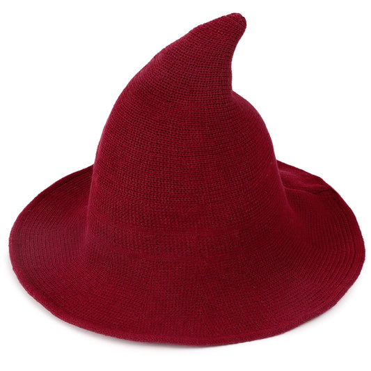 Halloween Women Witch Hat Wool Knitted Adjustable Wide Brim Wizard hat for Adult Kids Costume Accessory Party Cosplay SKU Red