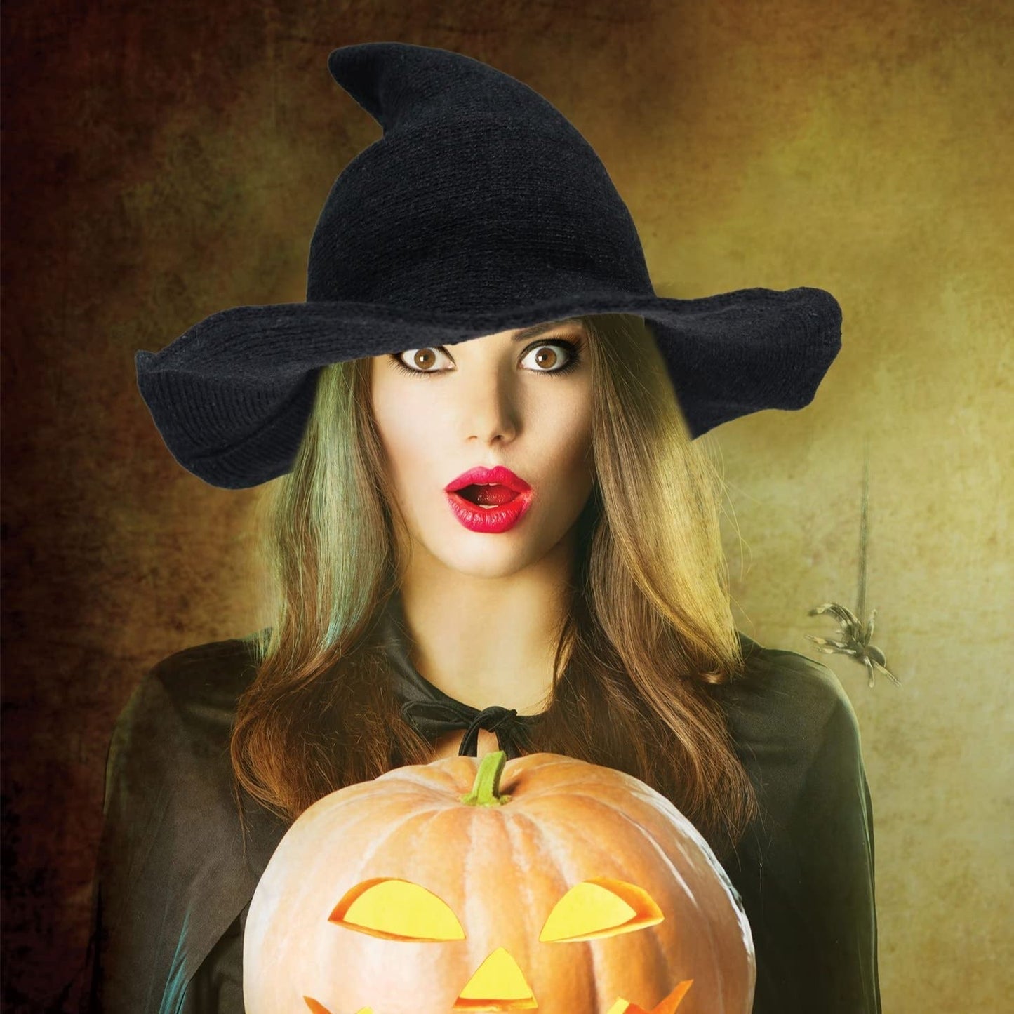 Halloween Women Witch Hat Wool Knitted Adjustable Wide Brim Wizard hat for Adult Kids Costume Accessory Party CosplayShow Style2-08