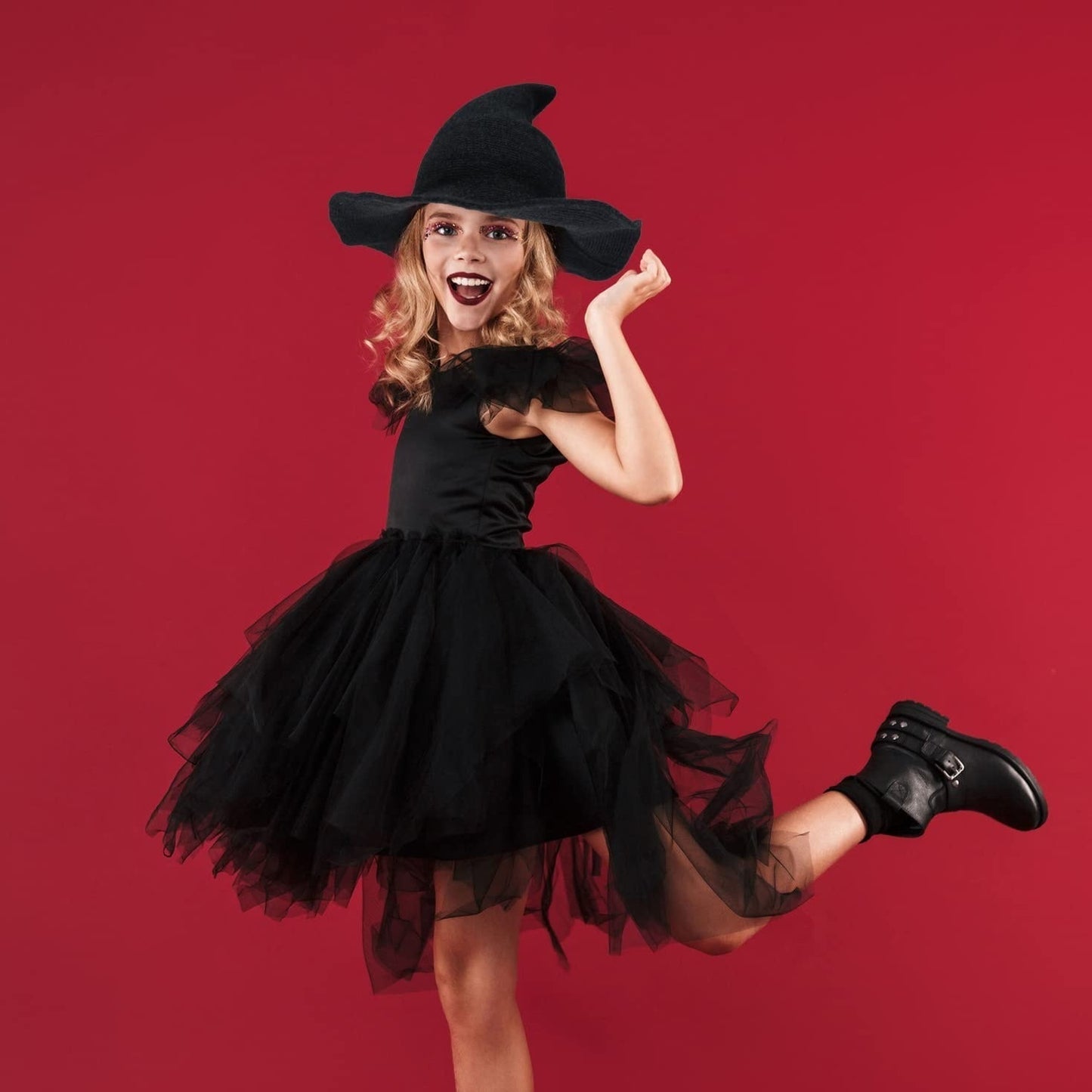 Halloween Women Witch Hat Wool Knitted Adjustable Wide Brim Wizard hat for Adult Kids Costume Accessory Party Cosplay Show Style2