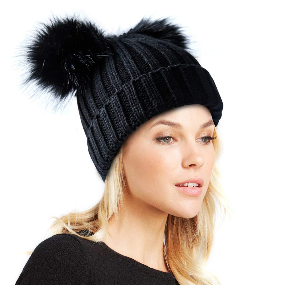 Double Pom Pom Winter Beanie Bobble Hat