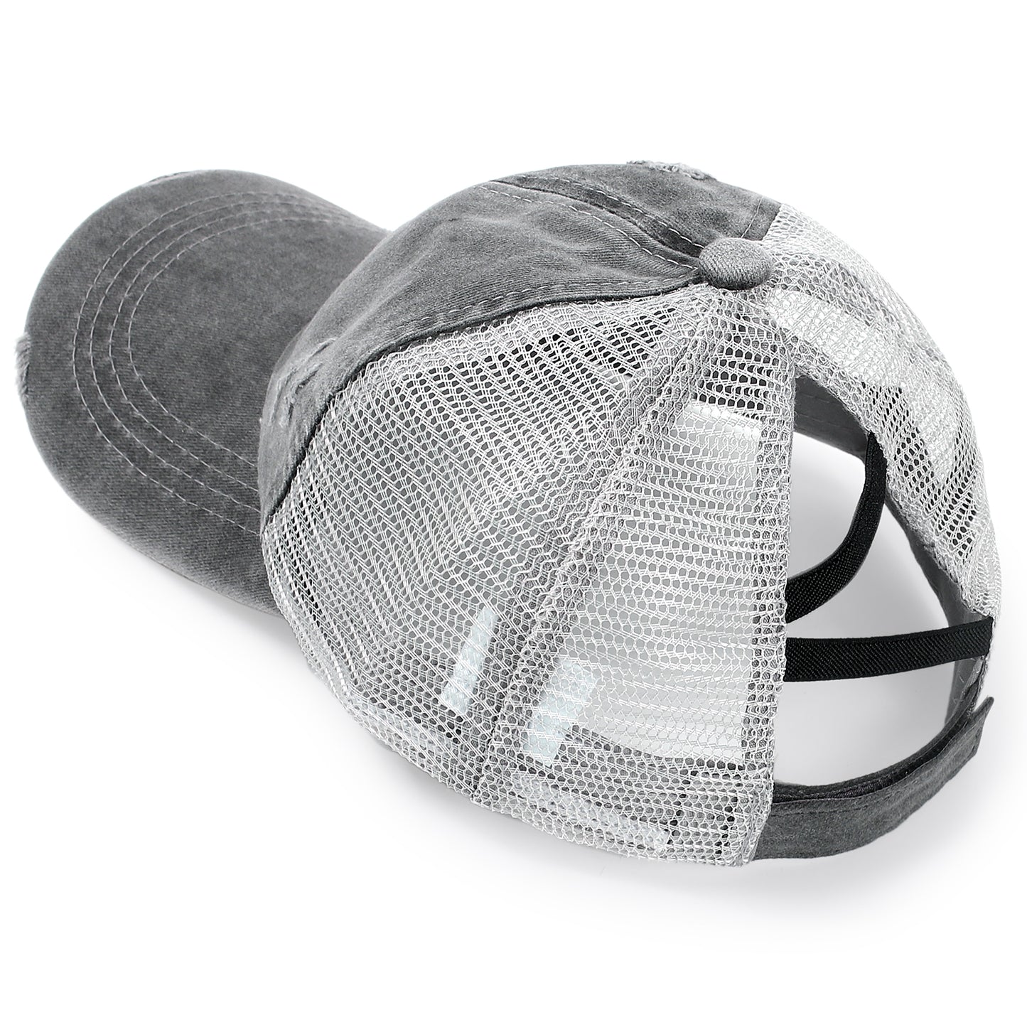 Women Criss Cross Ponytail Washed Distressed Mesh Baseball Cap