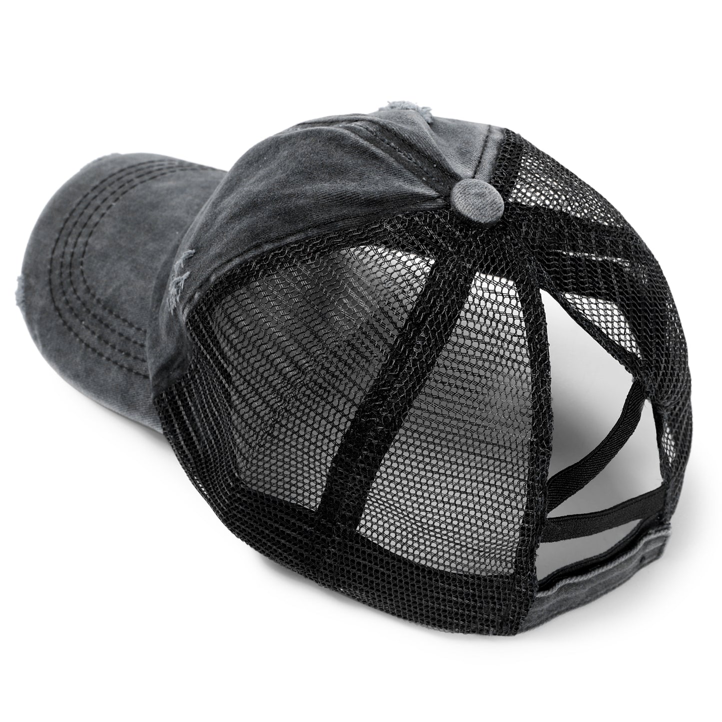 Women Criss Cross Ponytail Washed Distressed Mesh Baseball Cap