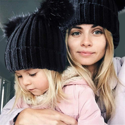 Double Pom Pom Winter Beanie Bobble Hat