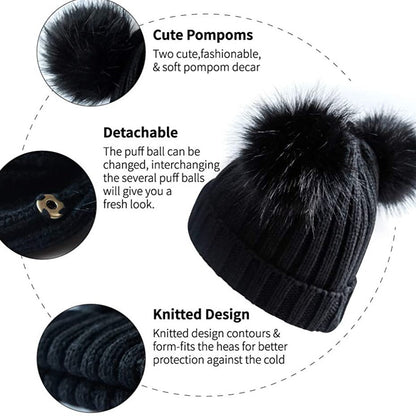 Double Pom Pom Winter Beanie Bobble Hat