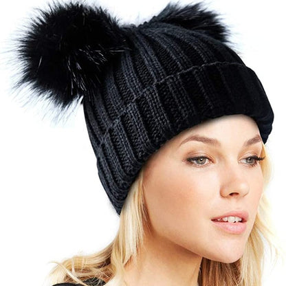 Double Pom Pom Winter Beanie Bobble Hat