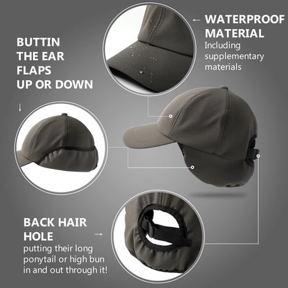 Winter Baseball Cap with Earflaps Fleece Lined Warm Waterproof Hat