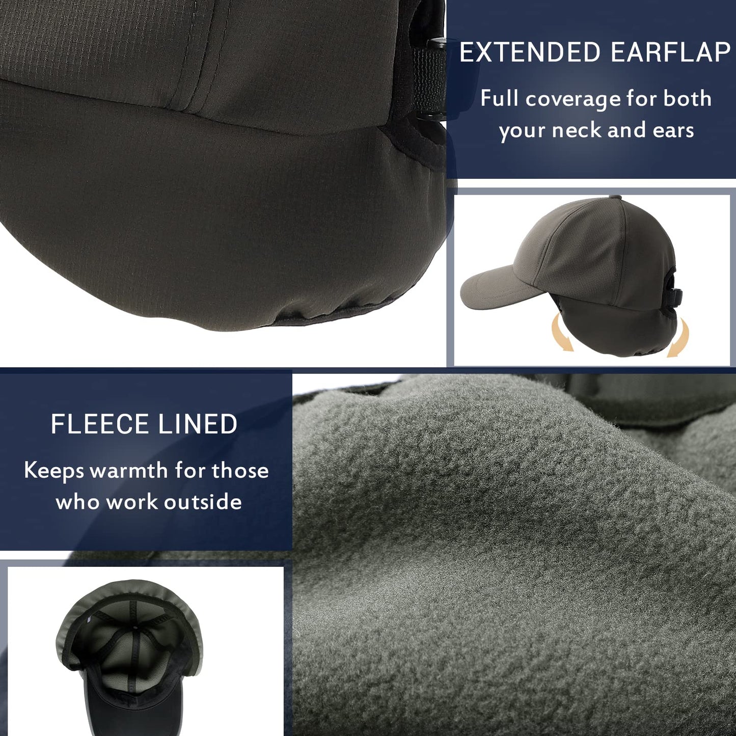 Winter Baseball Cap with Earflaps Fleece Lined Warm Waterproof Hat
