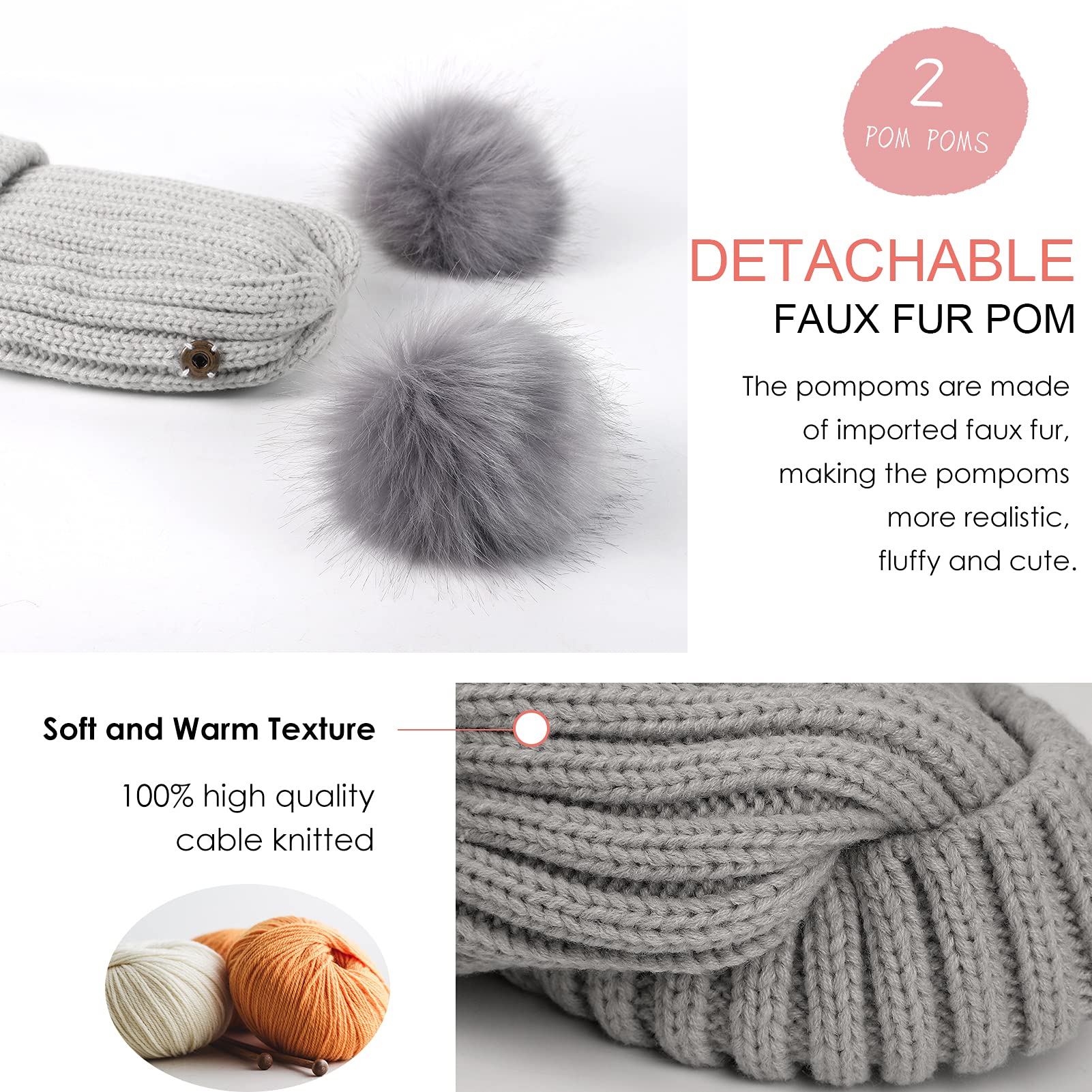 Pom Poms for Hats Detachable 