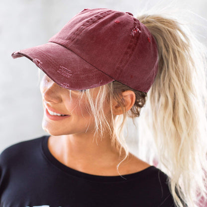 🔥Limited Time Offer🔥Womens Distressed Ponytail Baseball Cap