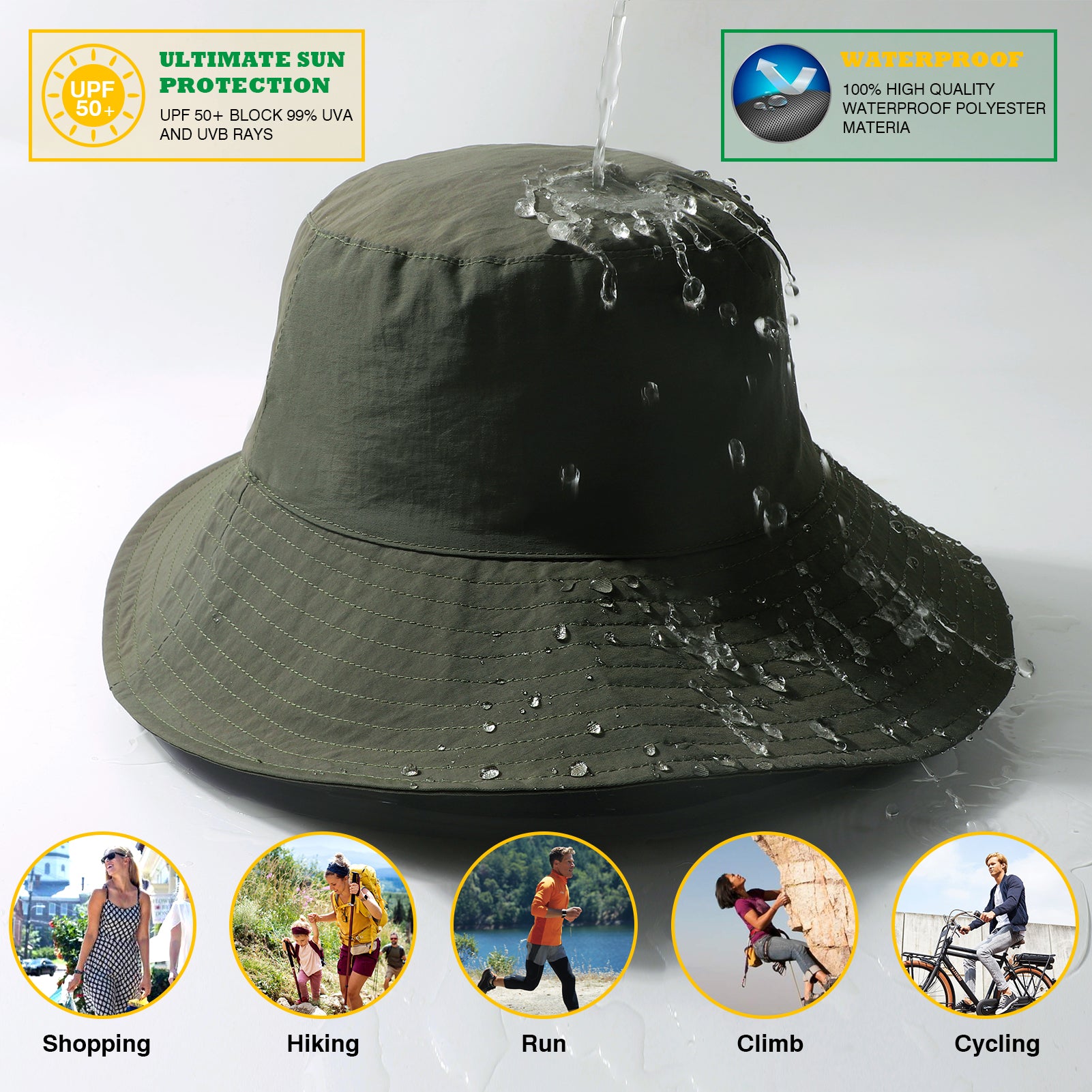 TOP-EX L/XL/XXL UV50+ Waterproof Wide Brim Sun Hat W/Breathable Vented Mesh