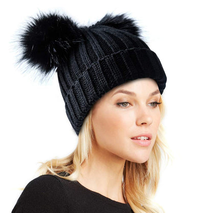 Double Pom Pom Winter Beanie Bobble Hat