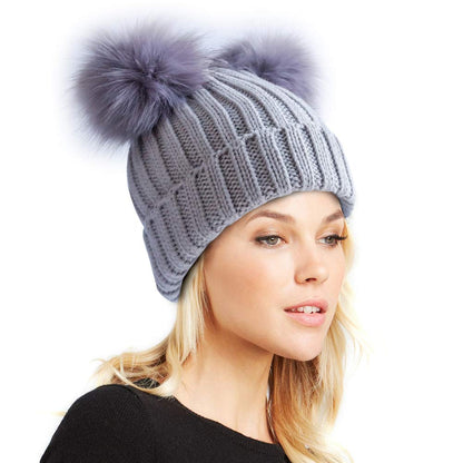 Double Pom Pom Winter Beanie Bobble Hat