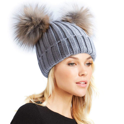 Double Pom Pom Winter Beanie Bobble Hat