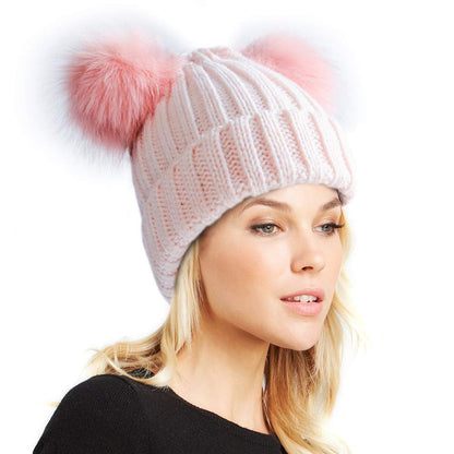 Double Pom Pom Winter Beanie Bobble Hat