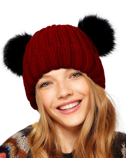 Double Pom Pom Winter Beanie Bobble Hat