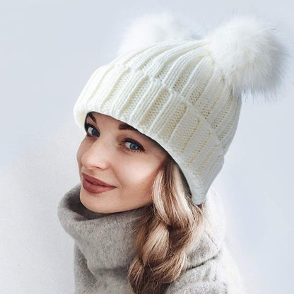 Double Pom Pom Winter Beanie Bobble Hat
